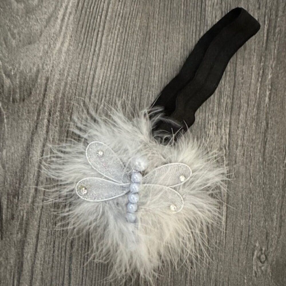 Silver Dragon Fly Feather Headband  7907  handmade NWT Boutique